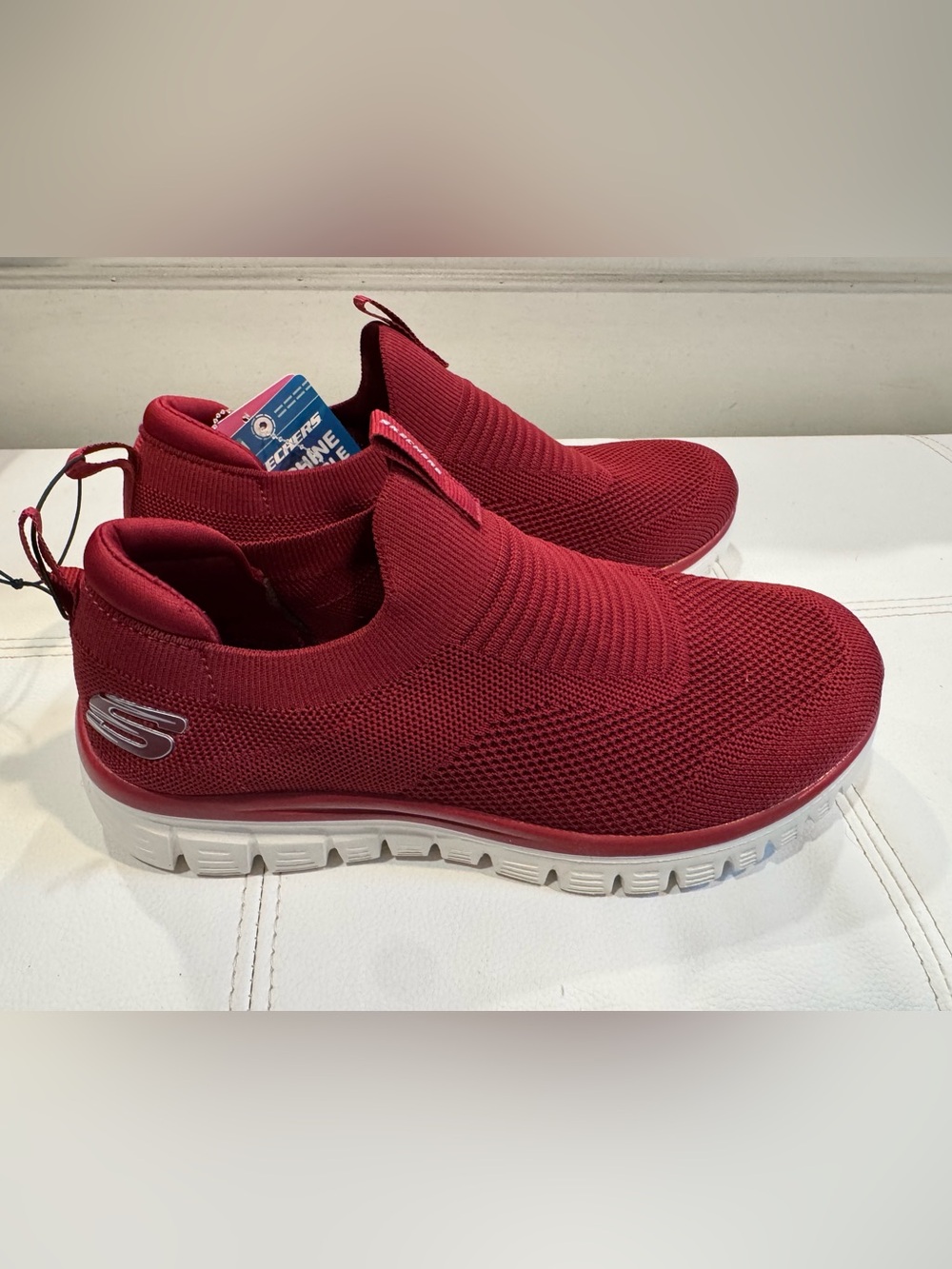 Skechers Red Slip-On Knit Sneakers